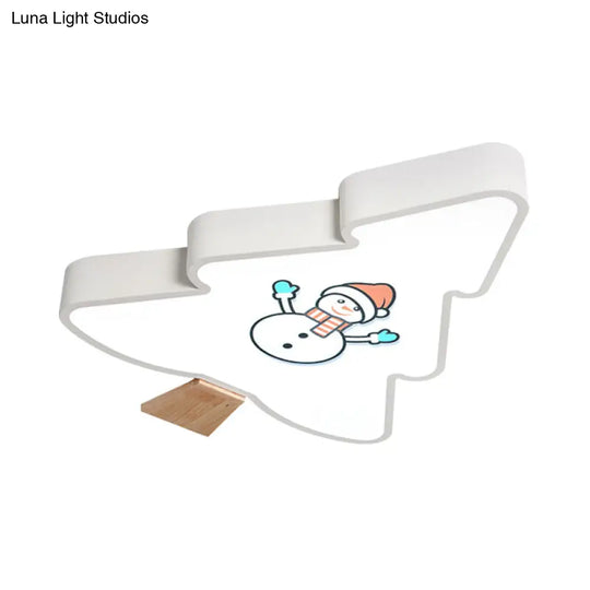 Kids Led Green/Gray Tree Flush Mount Light: Acrylic Ceiling Fixture With Snowman Pattern
