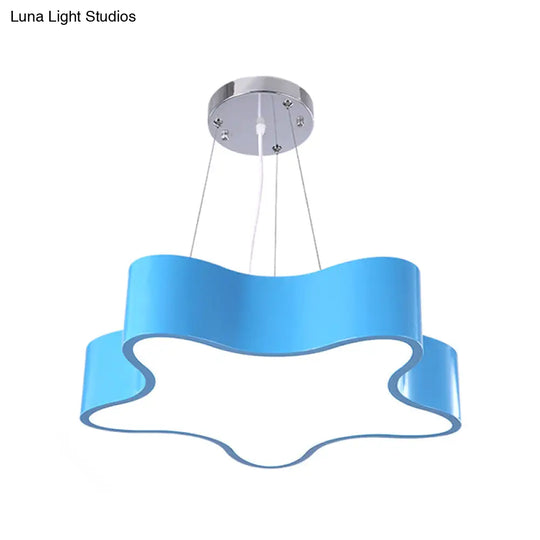 Kids Led Hanging Light With Colorful Finish And Star Acrylic Shade - Child Care Centre Pendant