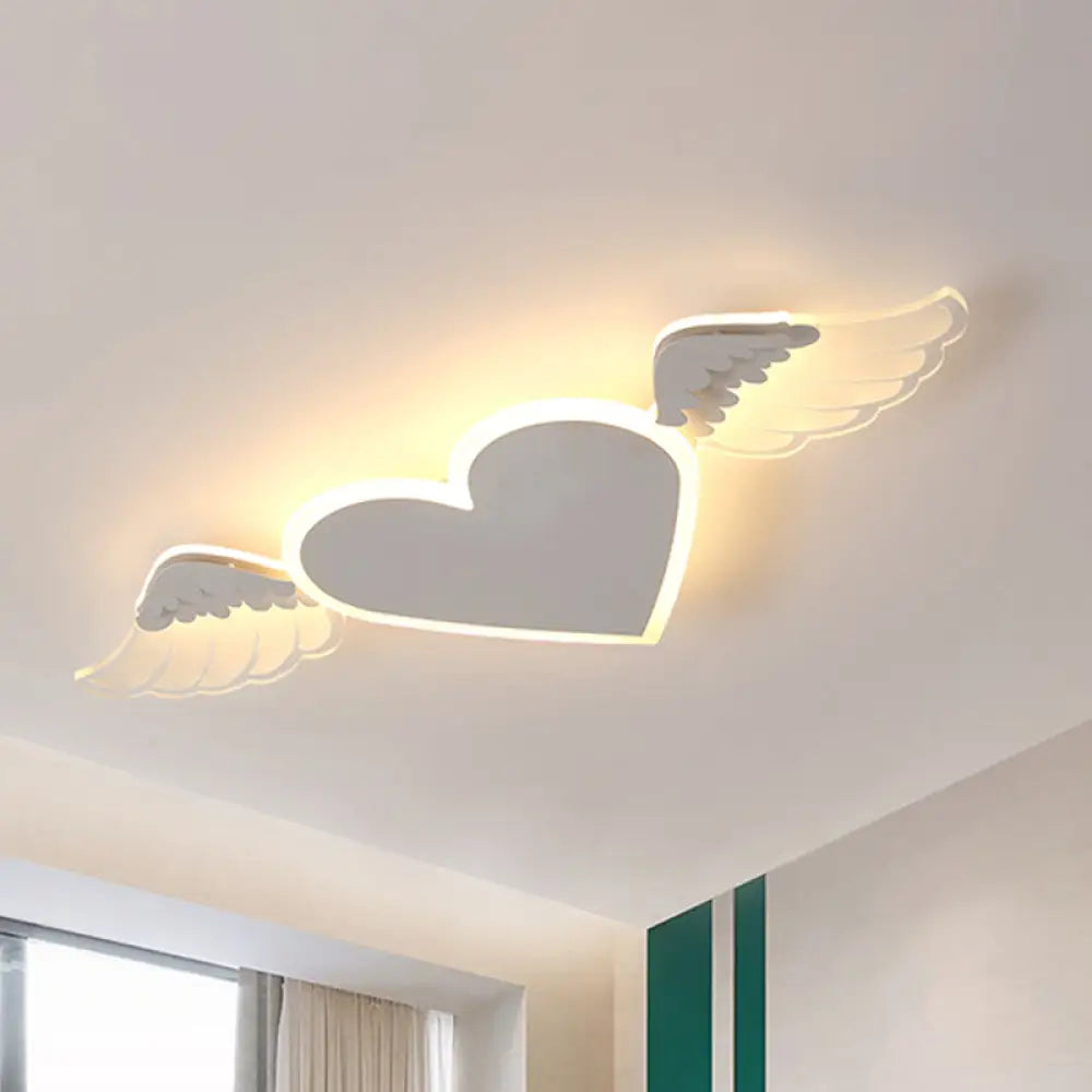 Kids Led Heart-Shaped Ceiling Lamp In White/Pink Flush Mount With Warm/White Light White /
