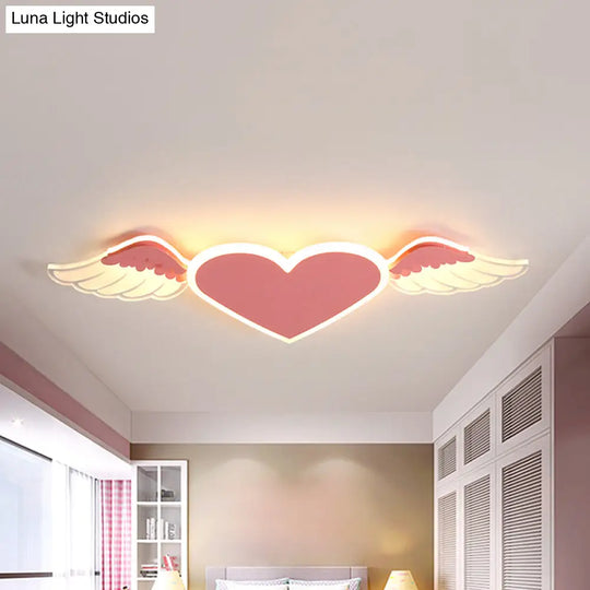 Kids Led Heart-Shaped Ceiling Lamp In White/Pink Flush Mount With Warm/White Light