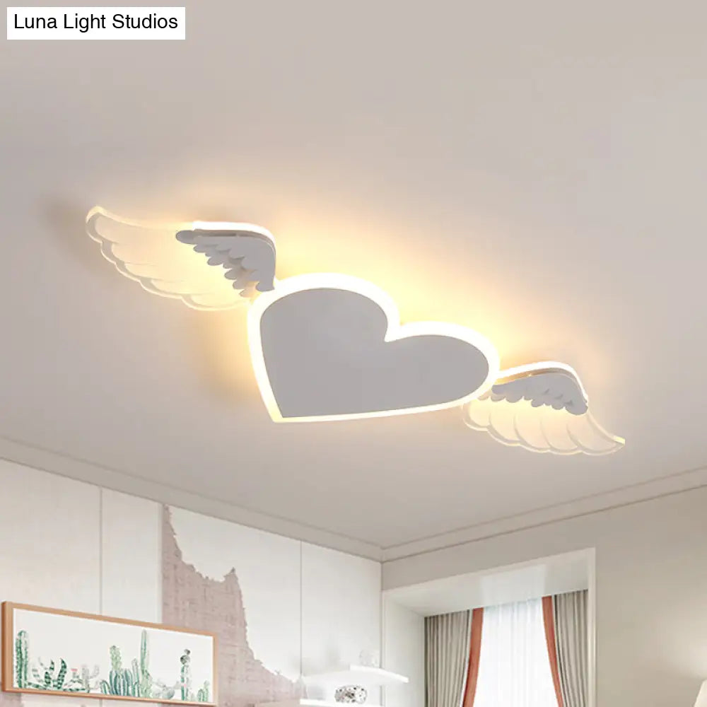 Kids Led Heart-Shaped Ceiling Lamp In White/Pink Flush Mount With Warm/White Light