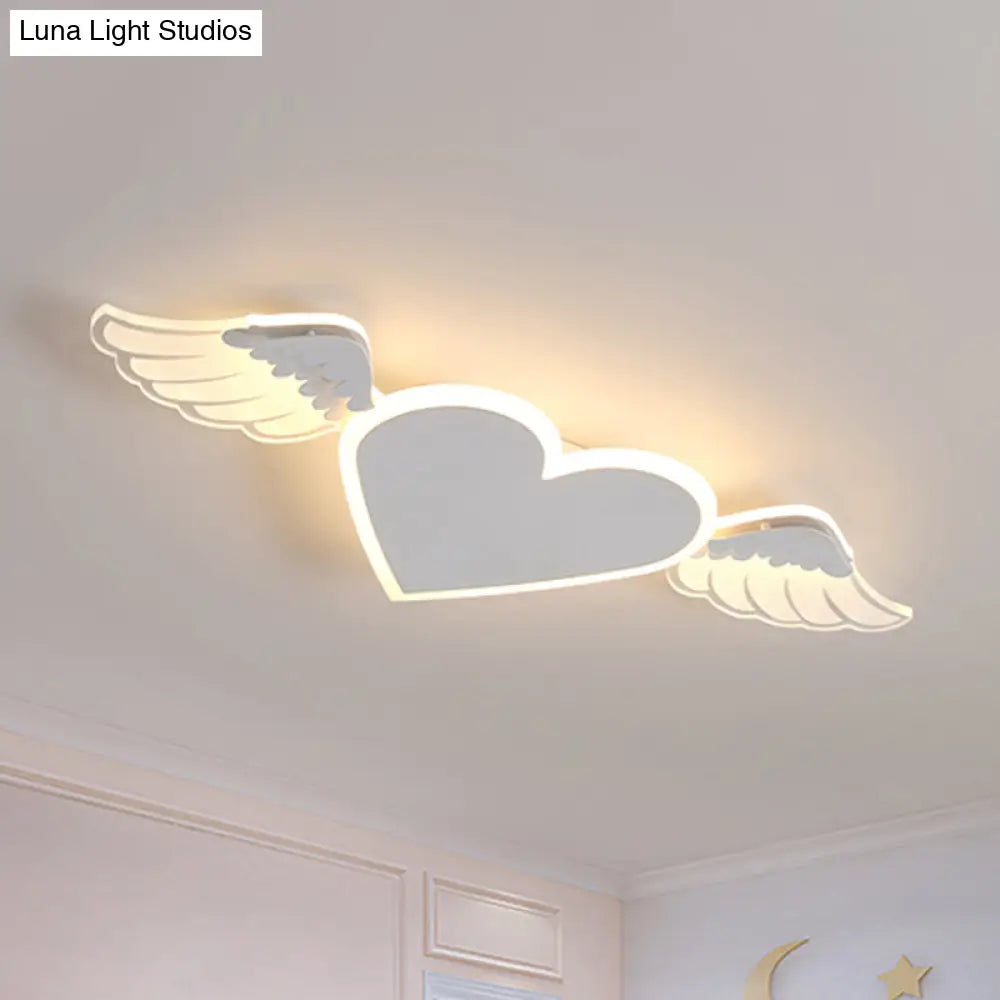 Kids Led Heart-Shaped Ceiling Lamp In White/Pink Flush Mount With Warm/White Light