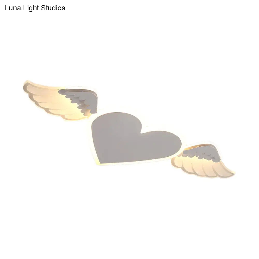 Kids Led Heart-Shaped Ceiling Lamp In White/Pink Flush Mount With Warm/White Light