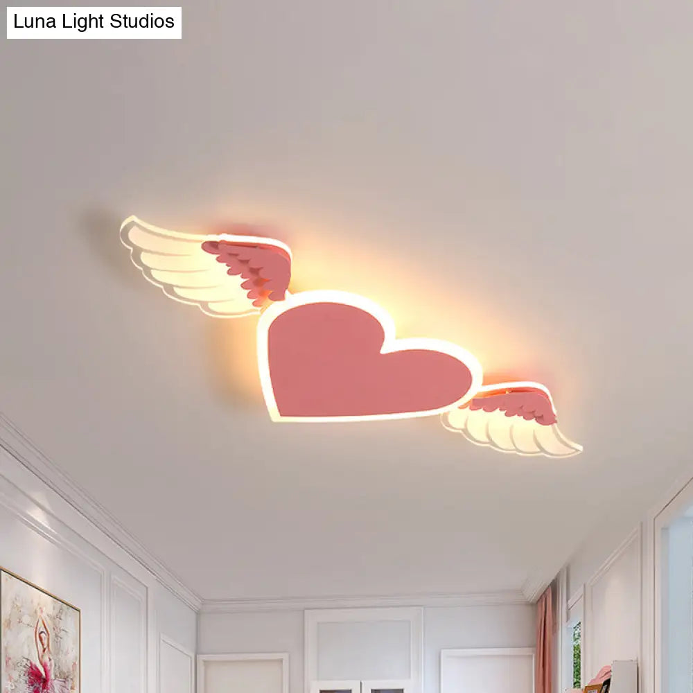 Kids Led Heart-Shaped Ceiling Lamp In White/Pink Flush Mount With Warm/White Light Pink / Warm