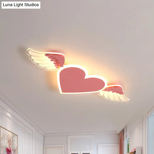 Kids Led Heart-Shaped Ceiling Lamp In White/Pink Flush Mount With Warm/White Light Pink / Warm