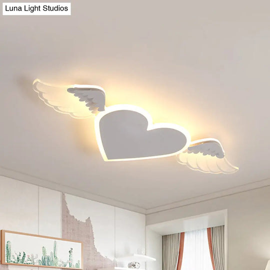 Kids Led Heart-Shaped Ceiling Lamp In White/Pink Flush Mount With Warm/White Light