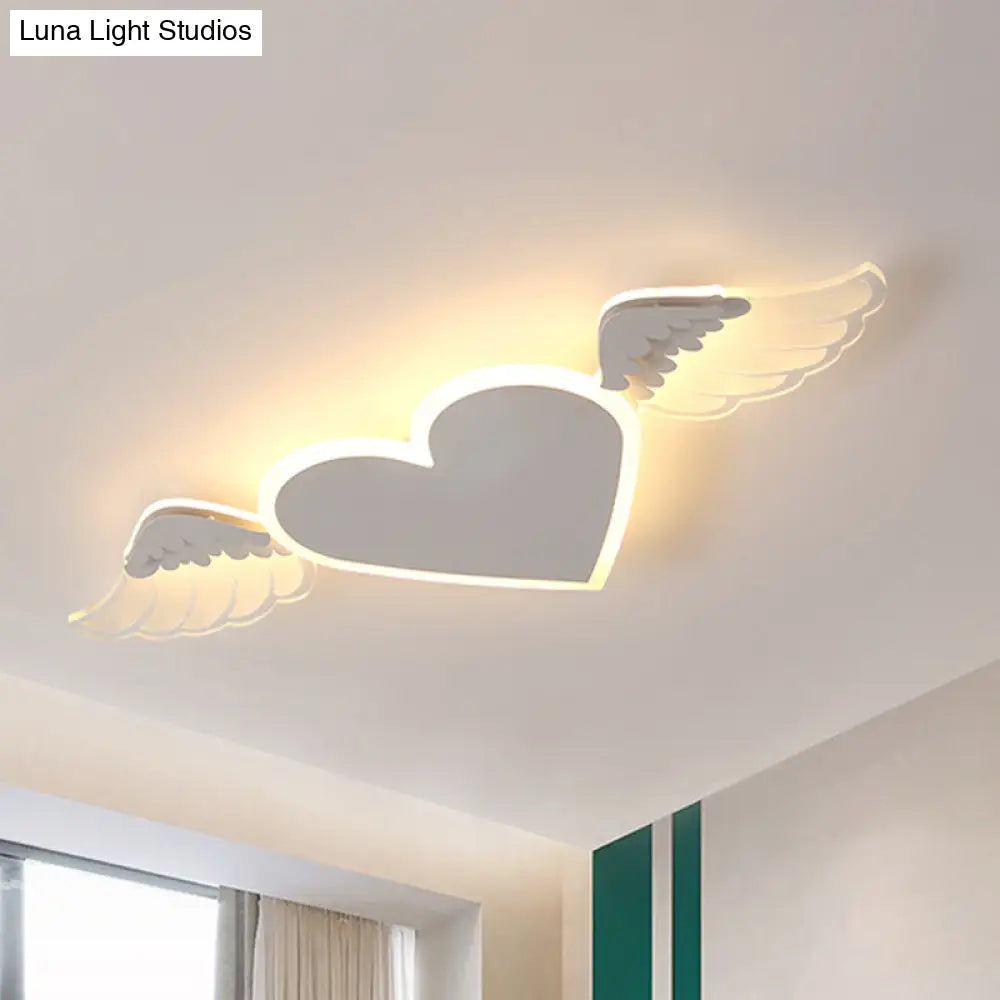 Kids Led Heart-Shaped Ceiling Lamp In White/Pink Flush Mount With Warm/White Light White /