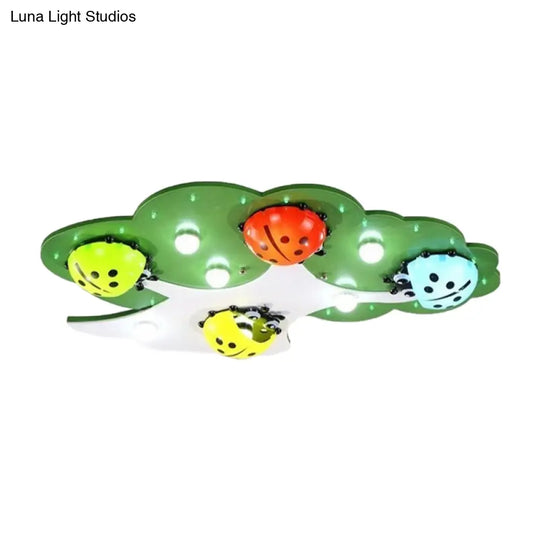 Kid’s Led Ladybug Ceiling Light In Pink/Green With Acrylic Shade