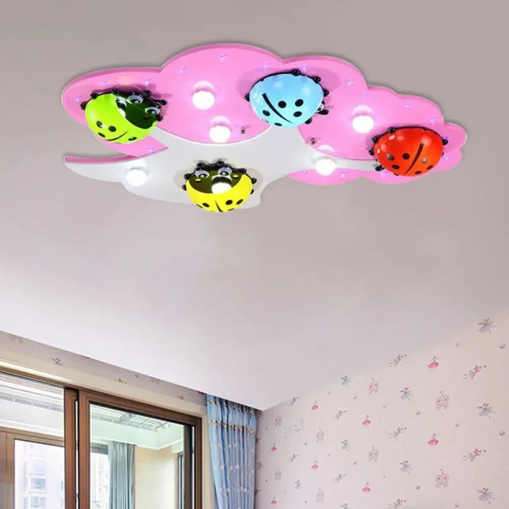Kid’s Led Ladybug Ceiling Light In Pink/Green With Acrylic Shade Pink