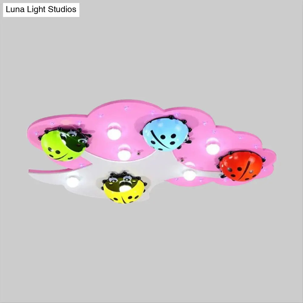 Kid’s Led Ladybug Ceiling Light In Pink/Green With Acrylic Shade