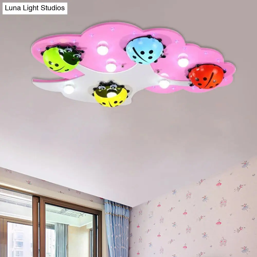 Kids Led Ladybug Ceiling Light In Pink/Green With Acrylic Shade Pink