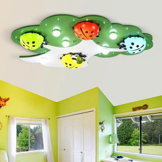 Kid’s Led Ladybug Ceiling Light In Pink/Green With Acrylic Shade Green