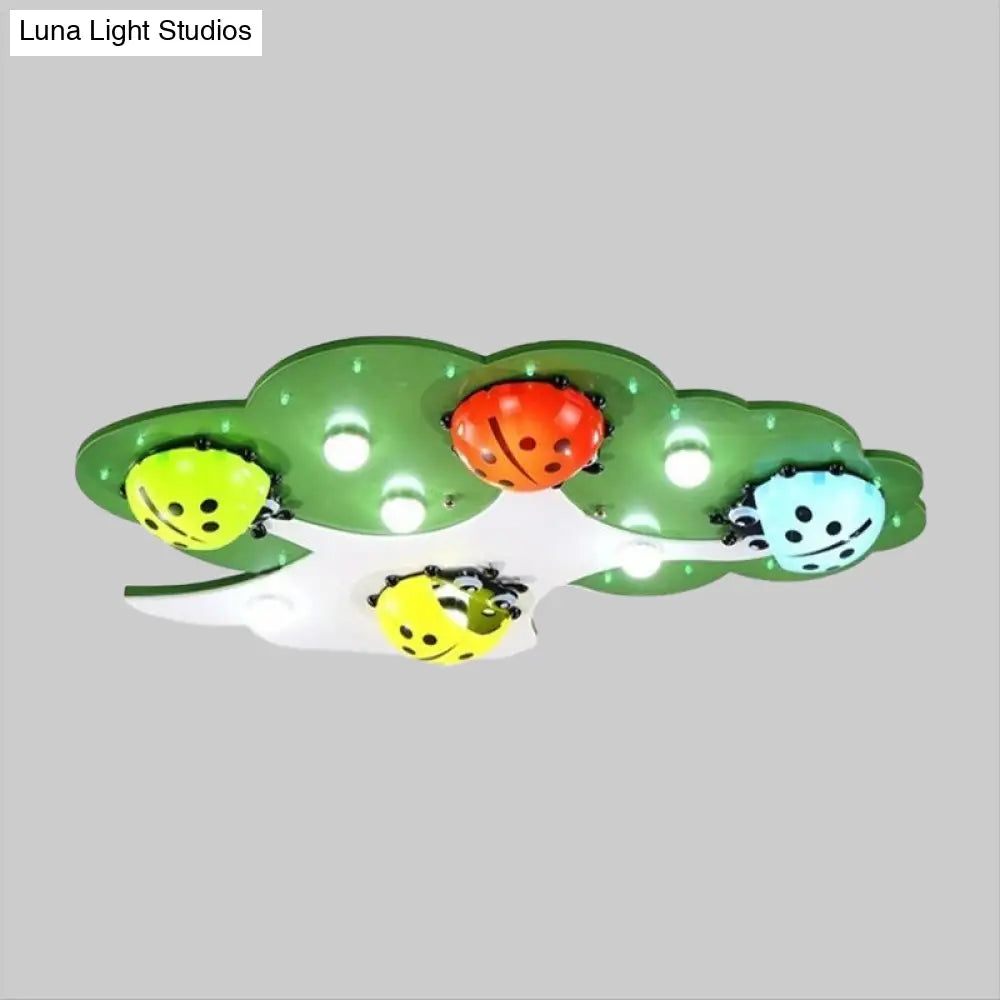 Kids Led Ladybug Ceiling Light In Pink/Green With Acrylic Shade