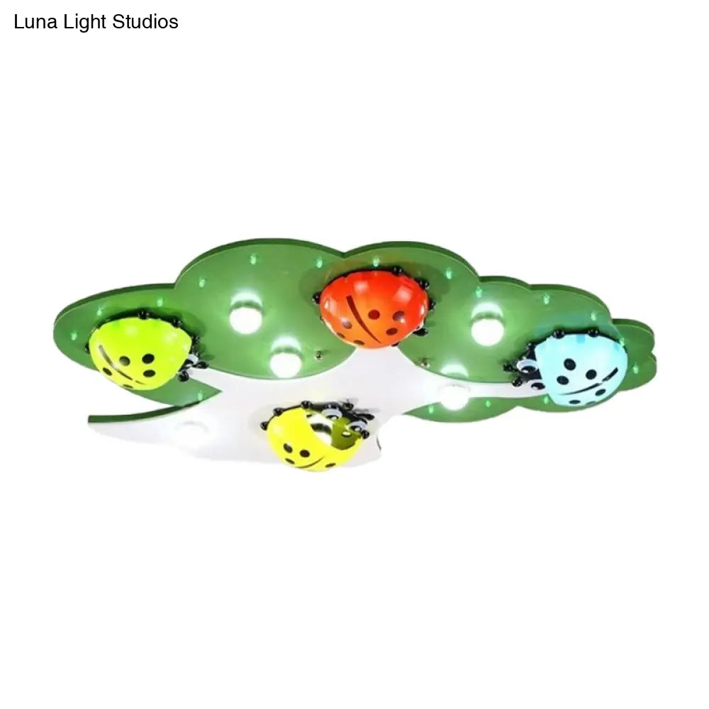 Kids Led Ladybug Ceiling Light In Pink/Green With Acrylic Shade