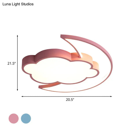 Kid’s Led Moon And Cloud Flushmount Ceiling Light In Blue/Pink