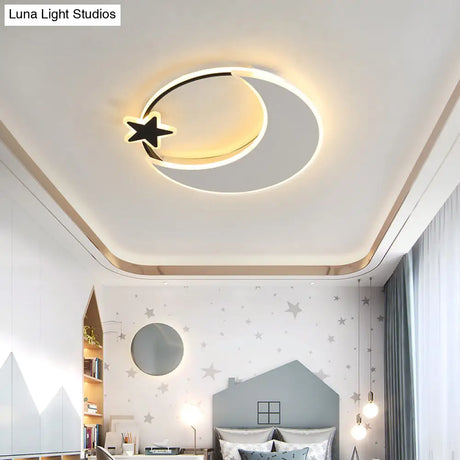 Kids’ Led Moon And Star Ceiling Light Fixture - Acrylic Black - White Flush Mount For Bedroom