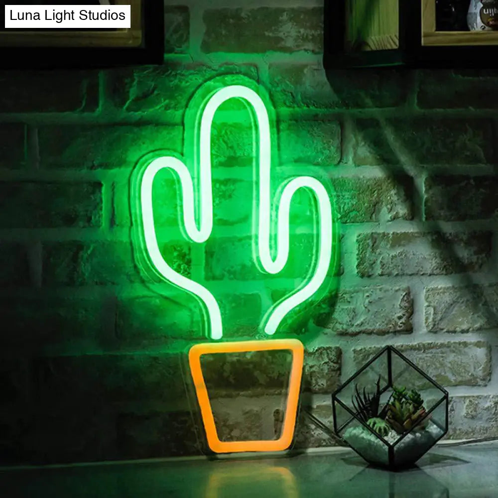 Kids Led Nightstand Light: White Cactus-Shaped Potted Night Lighting