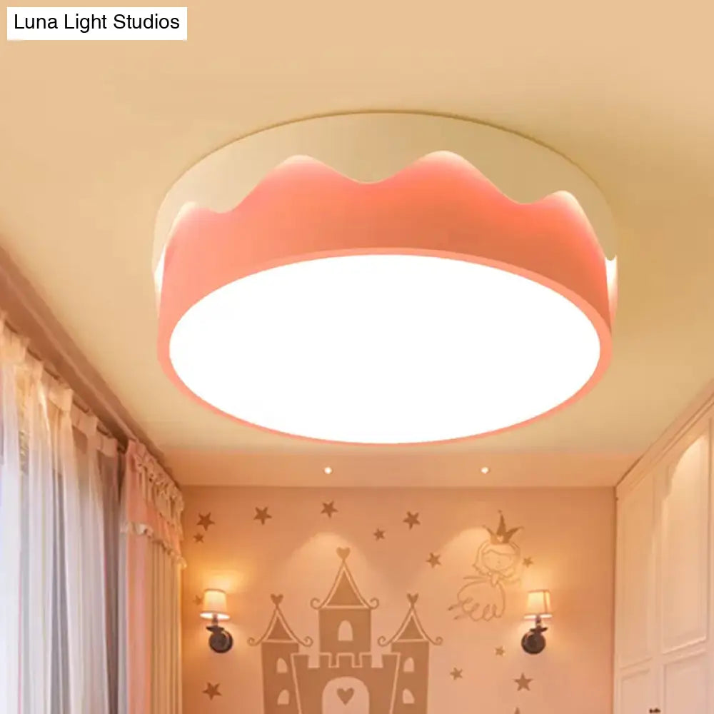 Kids Led Pink Drum Ceiling Light With Warm/White Acrylic Flush Mount