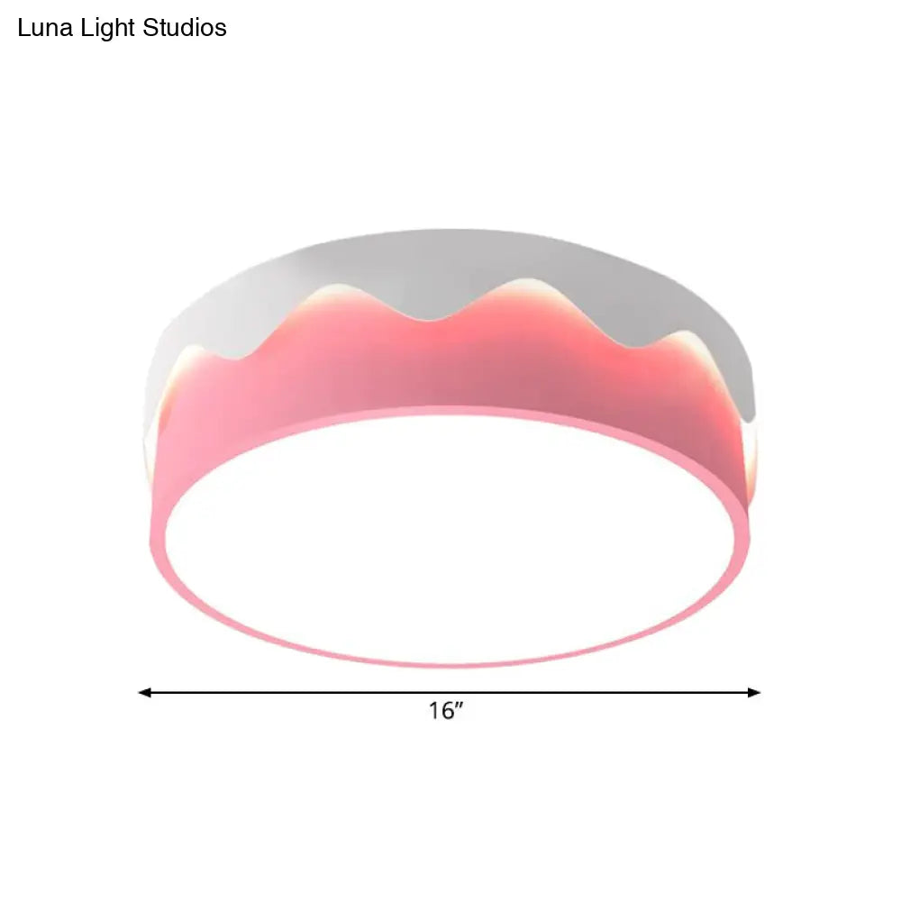 Kids Led Pink Drum Ceiling Light With Warm/White Acrylic Flush Mount