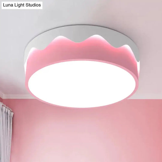 Kids Led Pink Drum Ceiling Light With Warm/White Acrylic Flush Mount