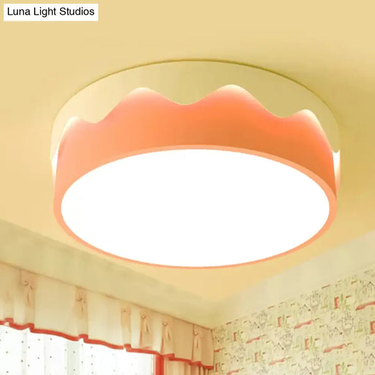 Kids Led Pink Drum Ceiling Light With Warm/White Acrylic Flush Mount / White