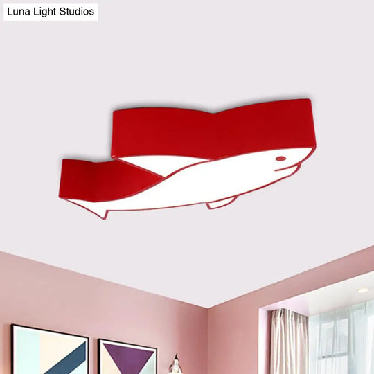 Kids Led Shark Ceiling Light With Colorful Acrylic Shade - Flush Mount Recessed Lighting Red