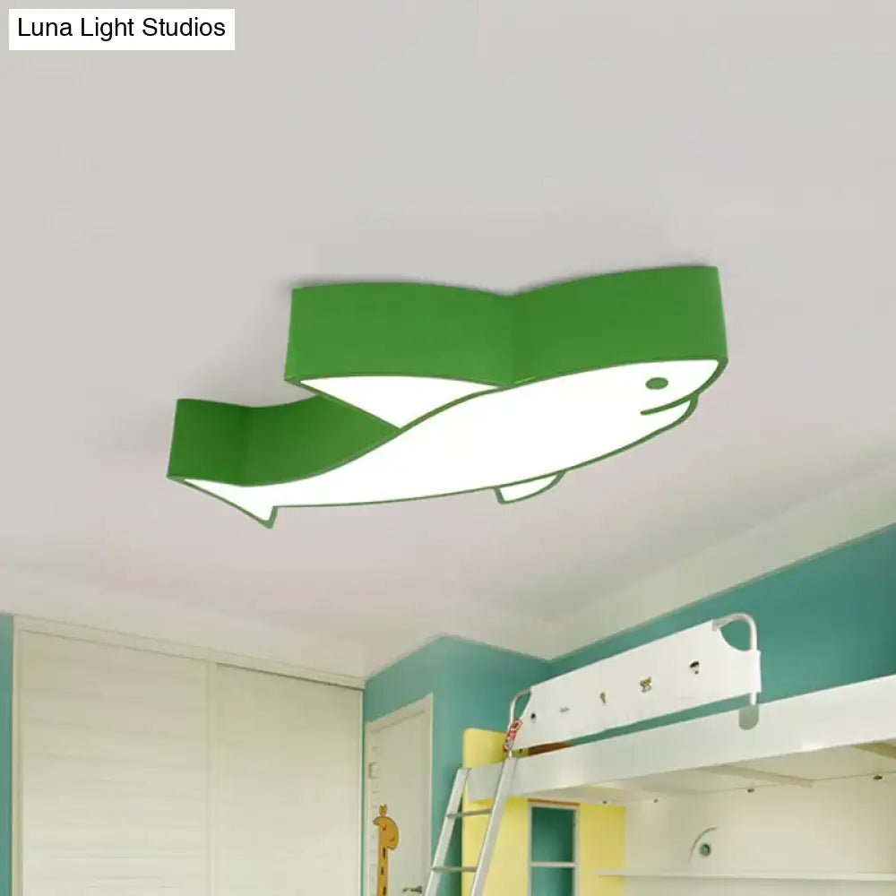 Kids Led Shark Ceiling Light With Colorful Acrylic Shade - Flush Mount Recessed Lighting