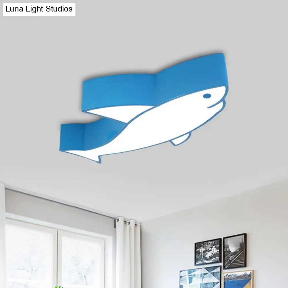 Kids Led Shark Ceiling Light With Colorful Acrylic Shade - Flush Mount Recessed Lighting