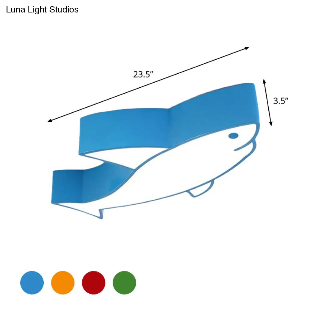 Kids Led Shark Ceiling Light With Colorful Acrylic Shade - Flush Mount Recessed Lighting