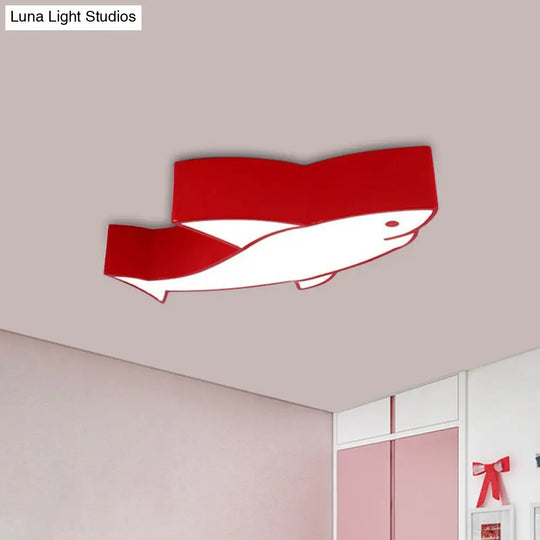 Kids Led Shark Ceiling Light With Colorful Acrylic Shade - Flush Mount Recessed Lighting