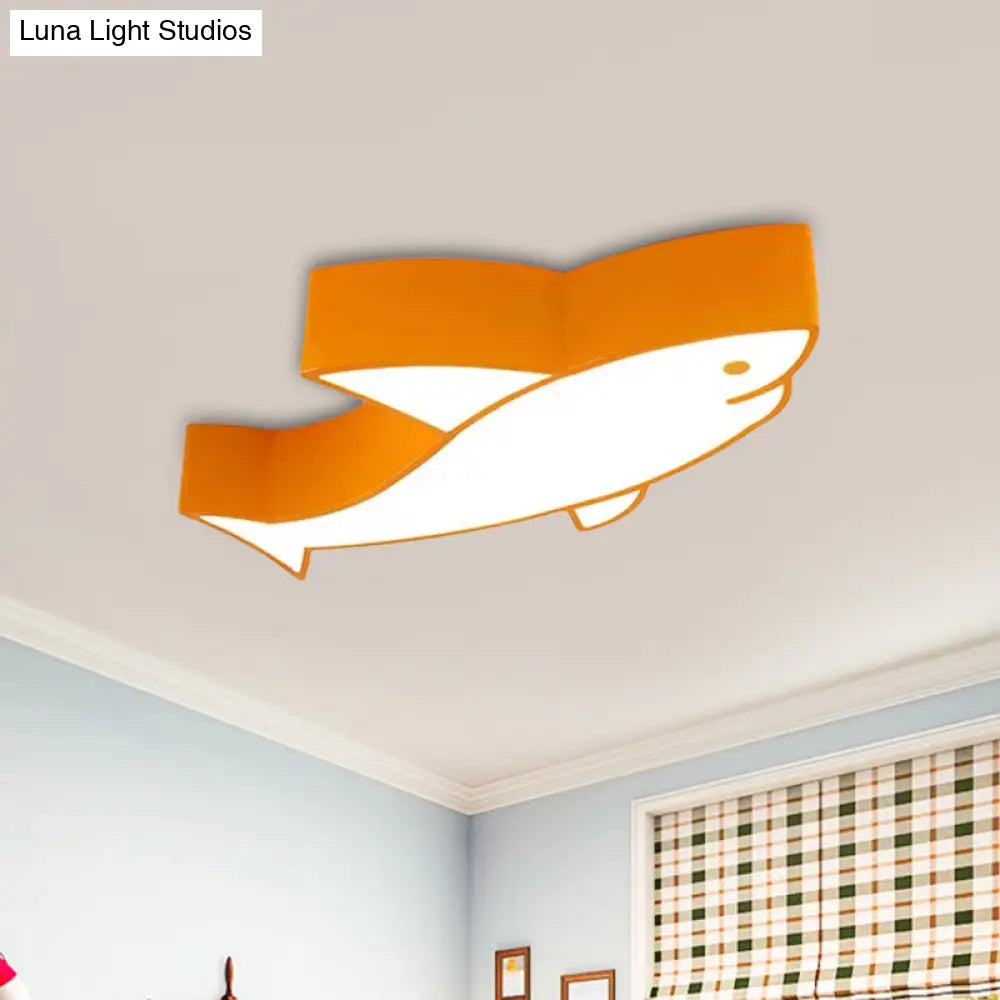 Kids Led Shark Ceiling Light With Colorful Acrylic Shade - Flush Mount Recessed Lighting Yellow