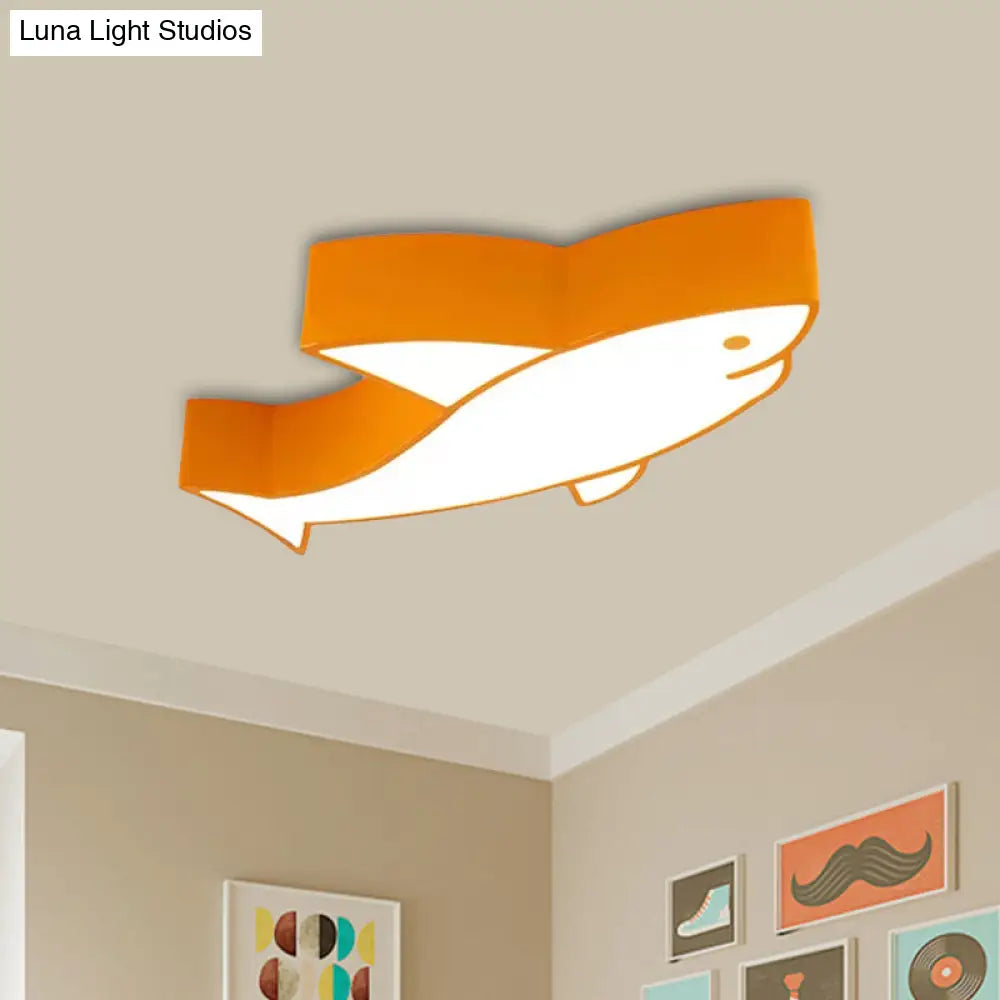 Kids Led Shark Ceiling Light With Colorful Acrylic Shade - Flush Mount Recessed Lighting