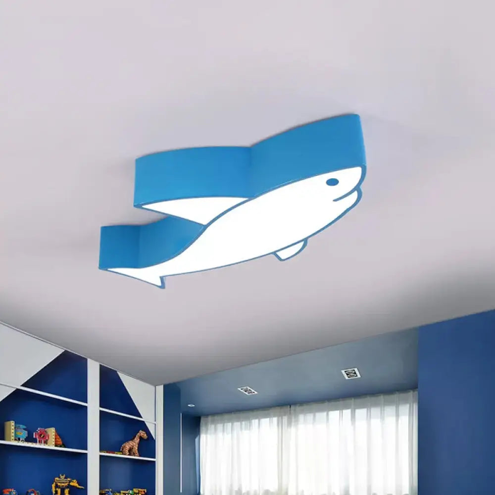 Kids Led Shark Ceiling Light With Colorful Acrylic Shade - Flush Mount Recessed Lighting Blue