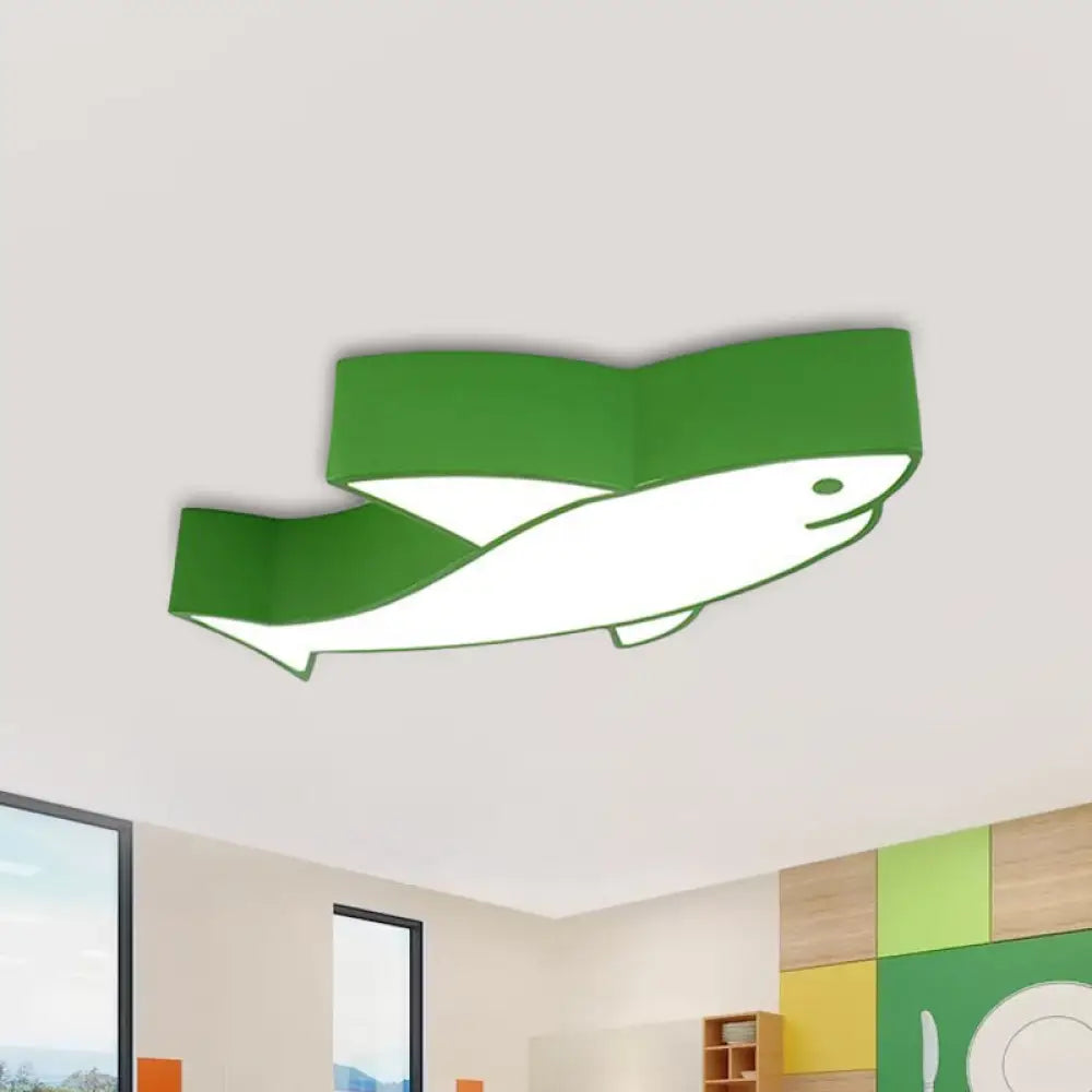 Kids Led Shark Ceiling Light With Colorful Acrylic Shade - Flush Mount Recessed Lighting Green