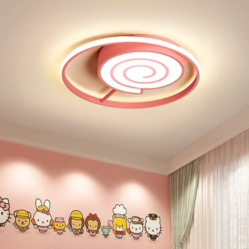 Kids Lolly Candy Pink Led Flush - Mount Ceiling Light For Children’s Rooms