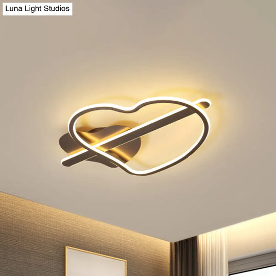 Kids Loving Heart Metal Flush Mount Light In Gold/Coffee Led Ceiling Lighting For Bedroom -