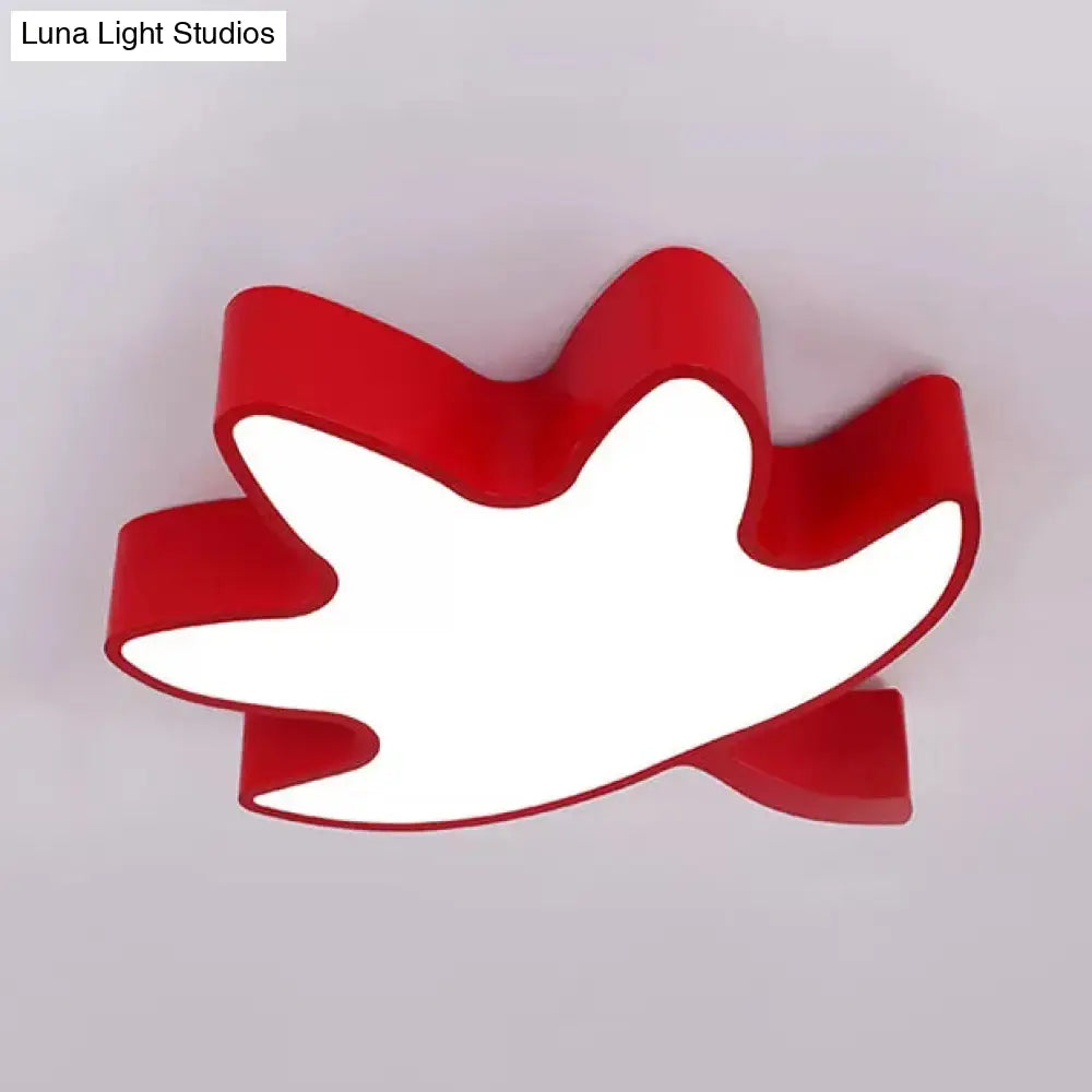 Kids Maple Leaf Acrylic Led Ceiling Mount Light - Candy Colors For Shops Red / White 19.5