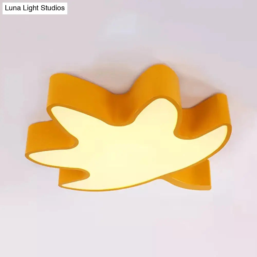 Kids Maple Leaf Acrylic Led Ceiling Mount Light - Candy Colors For Shops Yellow / White 19.5