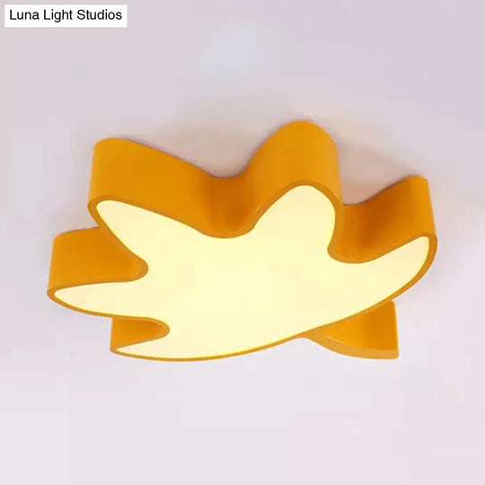 Kids Maple Leaf Acrylic Led Ceiling Mount Light - Candy Colors For Shops Yellow / White 19.5