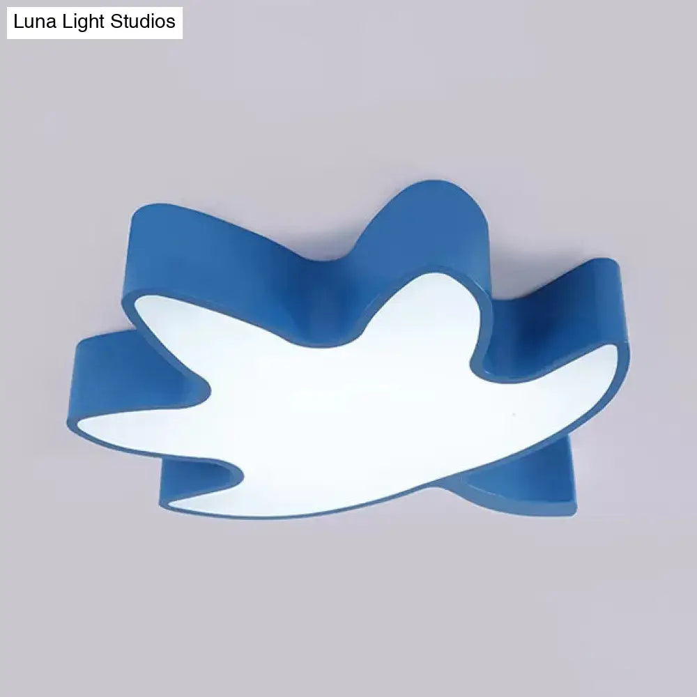 Kids Maple Leaf Acrylic Led Ceiling Mount Light - Candy Colors For Shops Blue / White 19.5