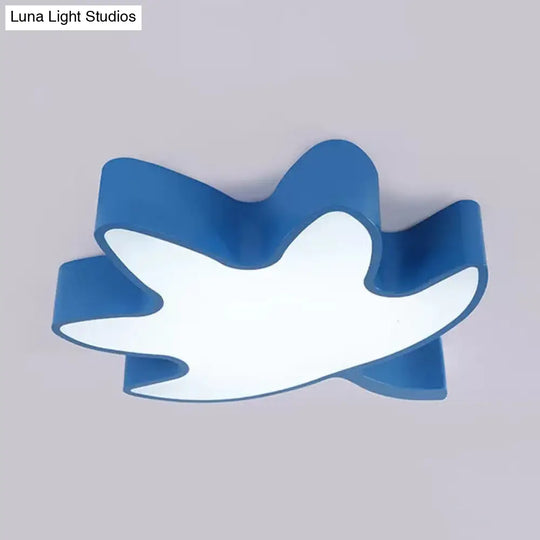Kids Maple Leaf Acrylic Led Ceiling Mount Light - Candy Colors For Shops Blue / White 19.5