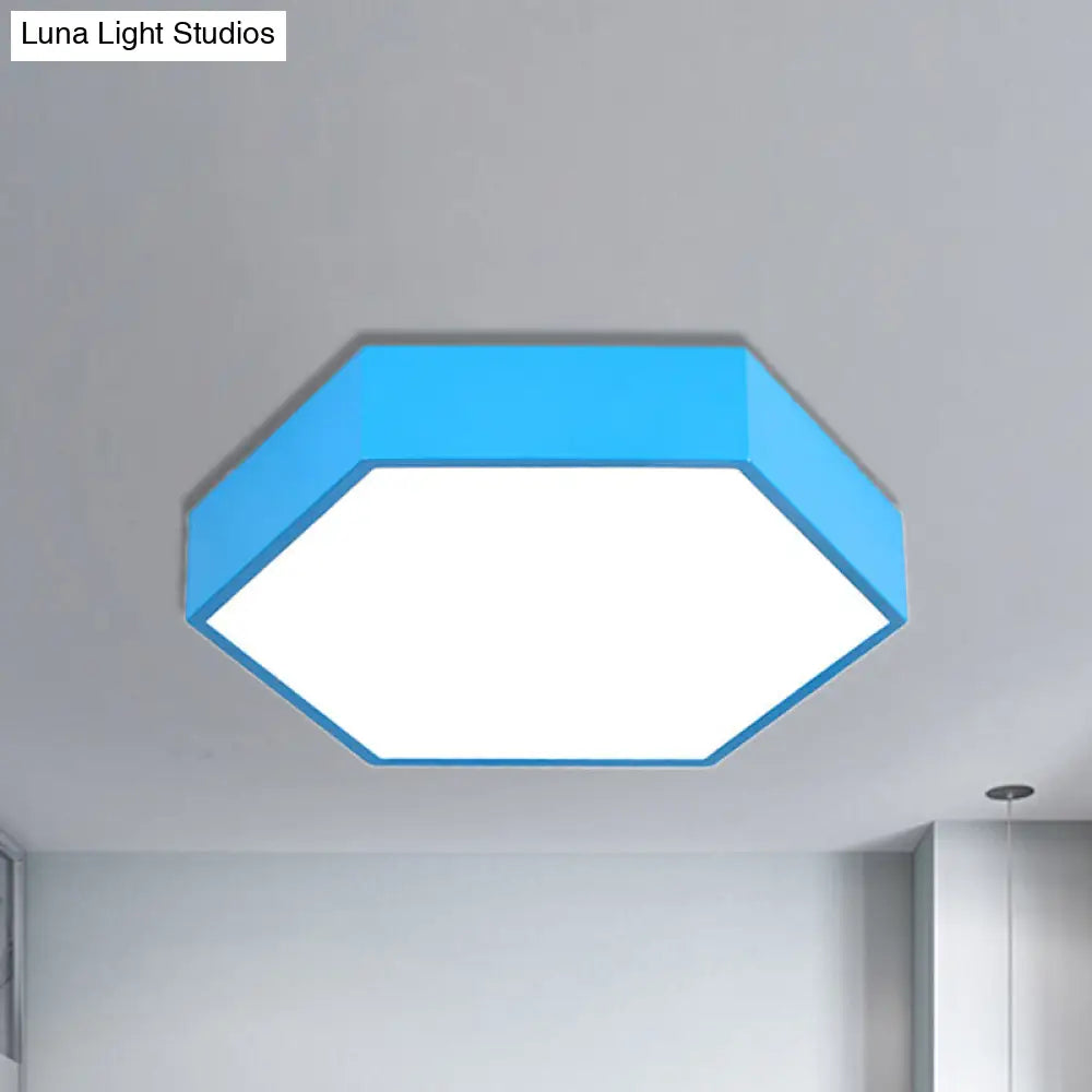 Kids Metal Acrylic Hexagon Flush Ceiling Light - Simple Led Lamp For Living Room Blue / 12