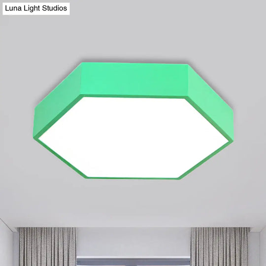 Kids Metal Acrylic Hexagon Flush Ceiling Light - Simple Led Lamp For Living Room Green / 12