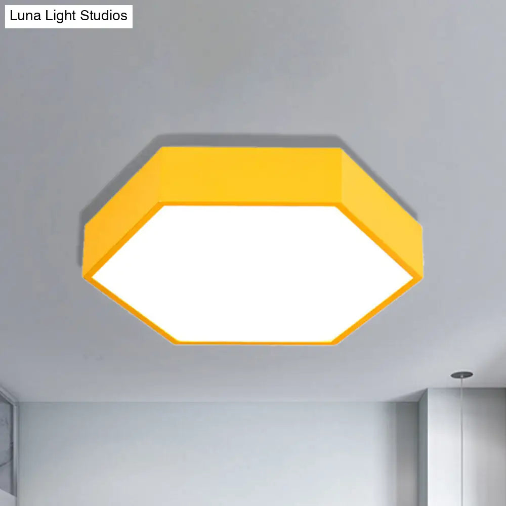 Kids Metal Acrylic Hexagon Flush Ceiling Light - Simple Led Lamp For Living Room Yellow / 12