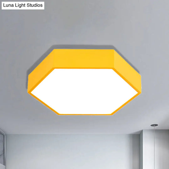 Kids Metal Acrylic Hexagon Flush Ceiling Light - Simple Led Lamp For Living Room Yellow / 12