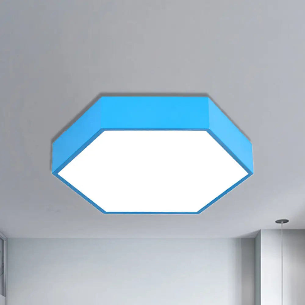 Kids’ Metal Acrylic Hexagon Flush Ceiling Light - Simple Led Lamp For Living Room Blue / 12’