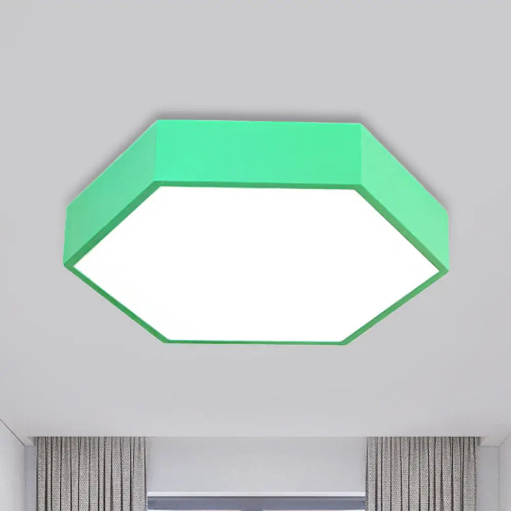 Kids’ Metal Acrylic Hexagon Flush Ceiling Light - Simple Led Lamp For Living Room Green / 12’