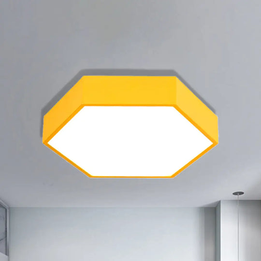 Kids’ Metal Acrylic Hexagon Flush Ceiling Light - Simple Led Lamp For Living Room Yellow / 12’