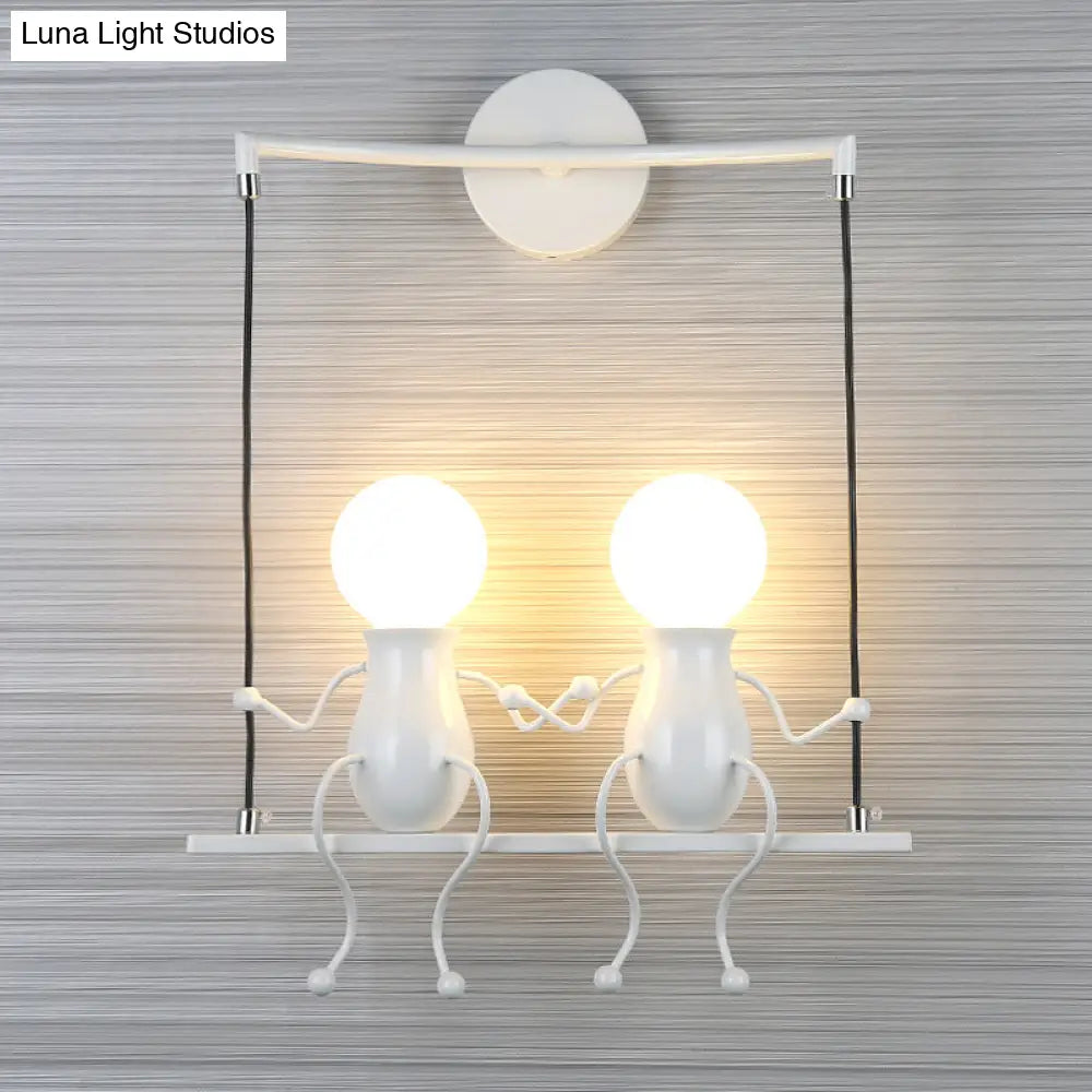 Kids Metal Sconce Light: Black/White/Red Little People 2 Lights Wall Fixture For Living Room