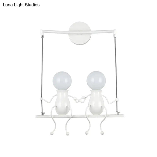 Kids Metal Sconce Light: Black/White/Red Little People 2 Lights Wall Fixture For Living Room